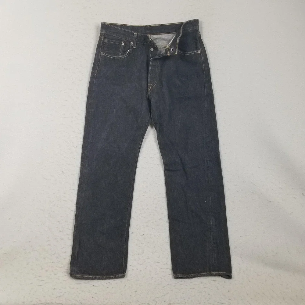 Levis 501 Button Fly Jeans Mens 34x30 Blue Dark Wash Straight 100% Cotton Denim